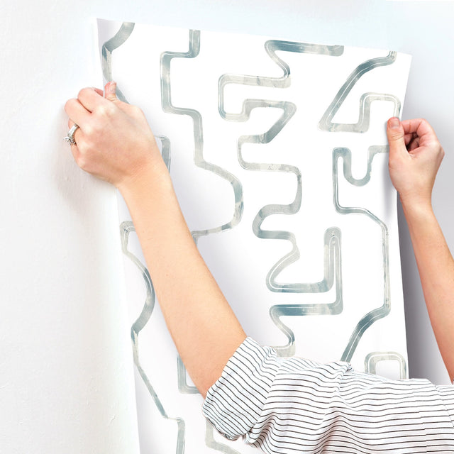 Abstract Aura Blue Smoke Wallpaper with Modern Geometric Watercolor Lines - York AG2055
