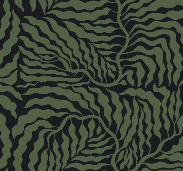 Fern Fronds Black & Green Wallpaper with Botanical Modern Pattern - York AG2061