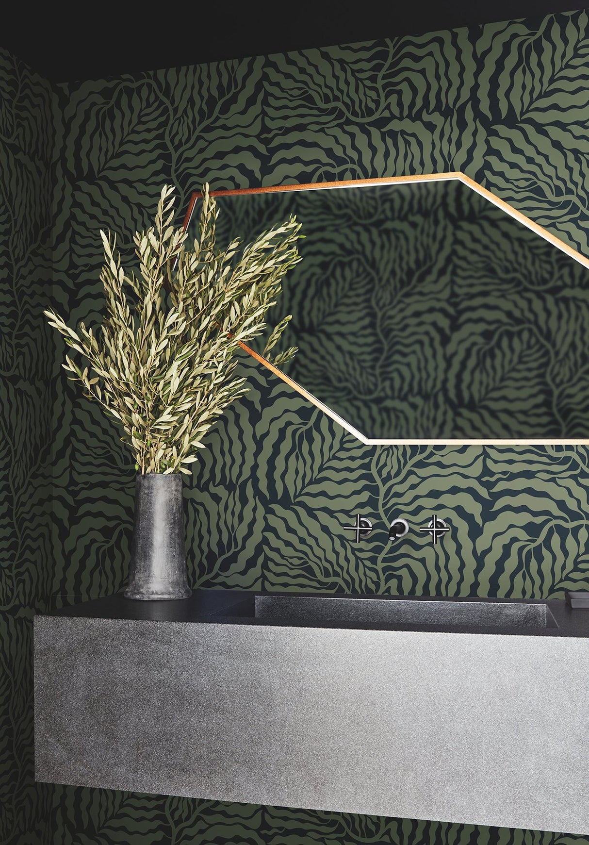 Fern Fronds Black & Green Wallpaper with Botanical Modern Pattern - York AG2061