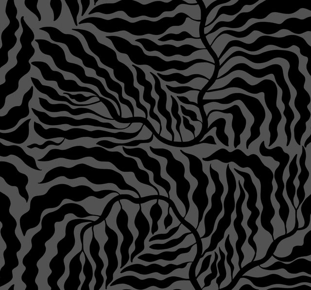Fern Fronds Black Wallpaper with Metallic Effect - York AG2062