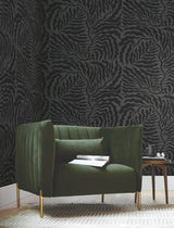 Fern Fronds Black Wallpaper with Metallic Effect - York AG2062
