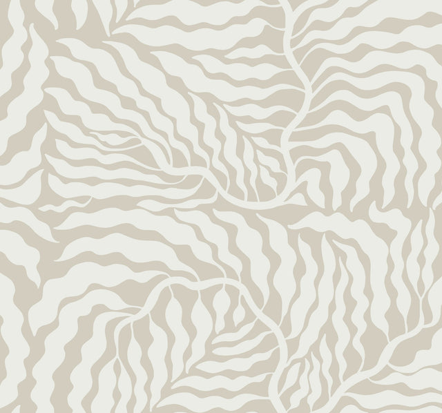 Fern Fronds Taupe & White Wallpaper with Modern Botanical Pattern - York AG2063