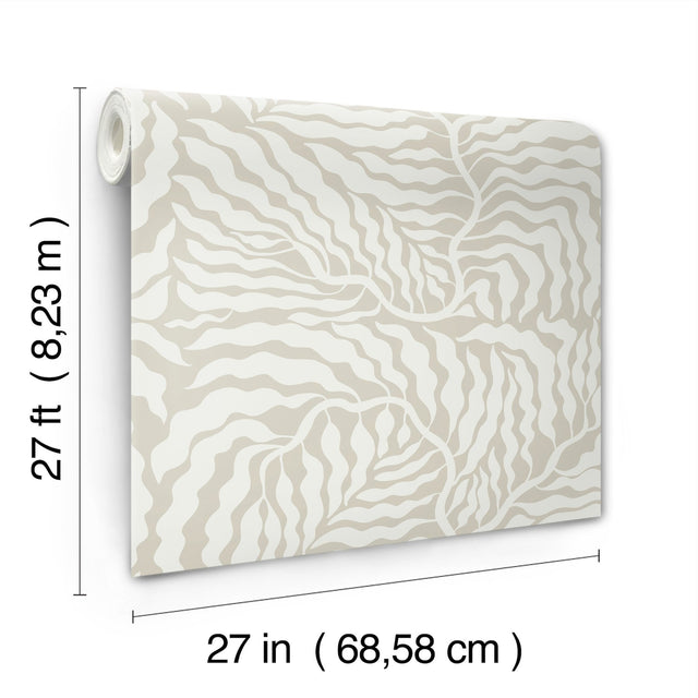 Fern Fronds Taupe & White Wallpaper with Modern Botanical Pattern - York AG2063
