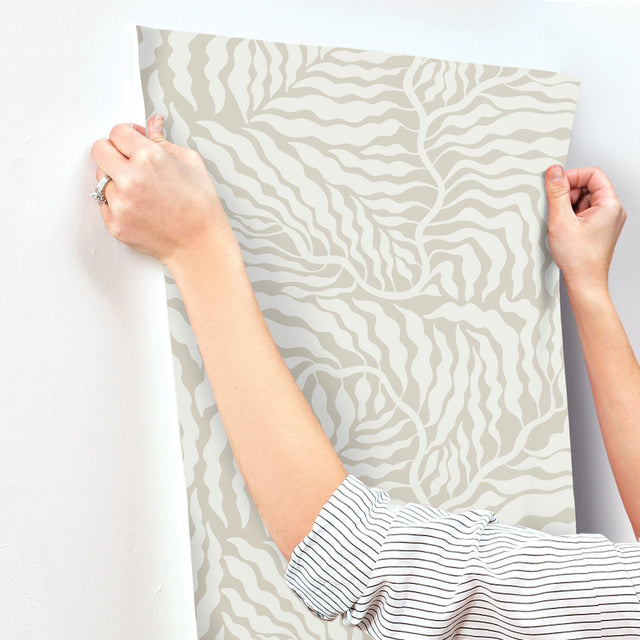 Fern Fronds Taupe & White Wallpaper with Modern Botanical Pattern - York AG2063
