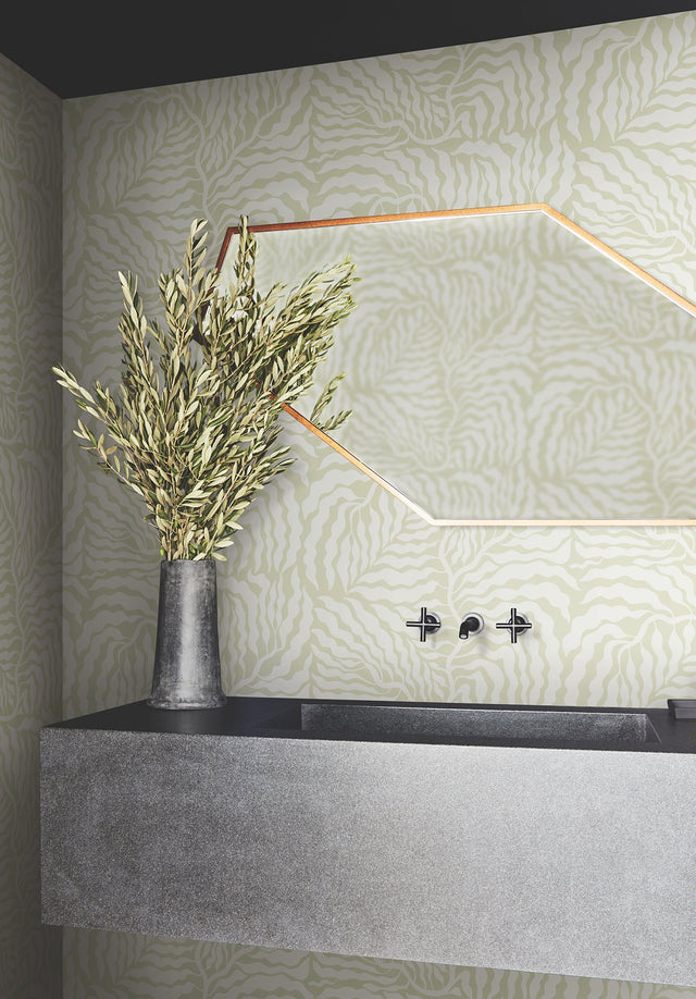 Fern Fronds Light Green & White Wallpaper with Modern Botanical Pattern - York AG2065