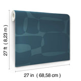 Block Peacock Blue Wallpaper with Metallic Retro Geometric Pattern - York AG2075