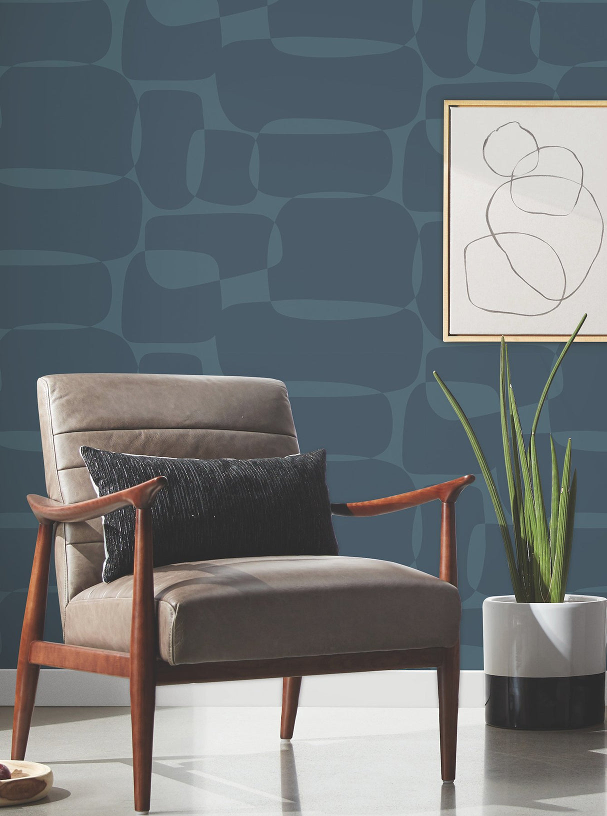 Block Peacock Blue Wallpaper with Metallic Retro Geometric Pattern - York AG2075