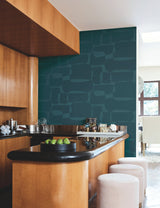 Block Peacock Blue Wallpaper with Metallic Retro Geometric Pattern - York AG2075