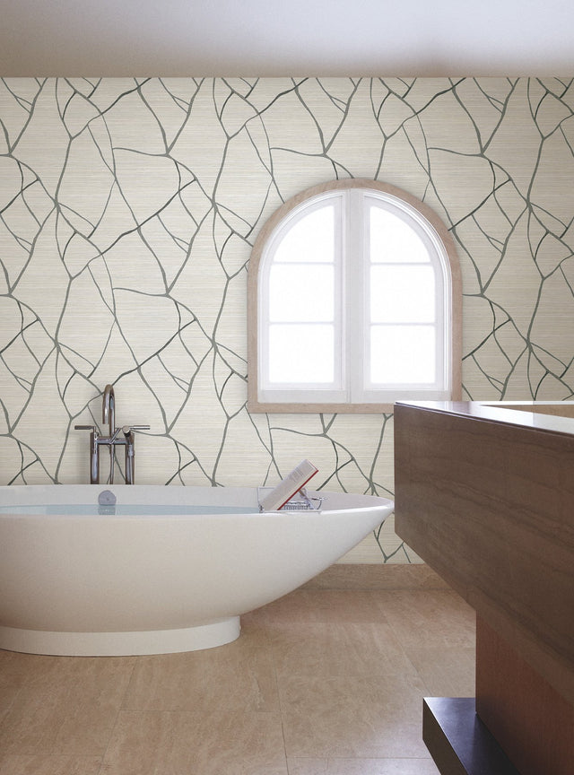 Raska Ivory Faux Grasscloth Modern Wallpaper - York AG2081