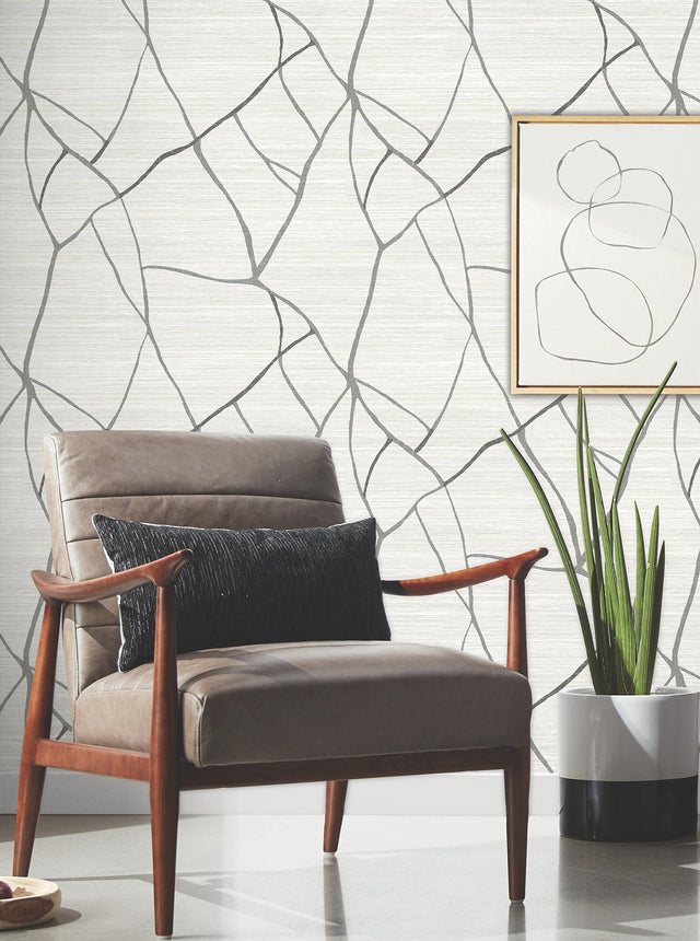 Raska Ivory Faux Grasscloth Modern Wallpaper - York AG2081