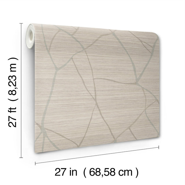 Raska Taupe Wallpaper with Faux Grasscloth Linear Motif - York AG2082
