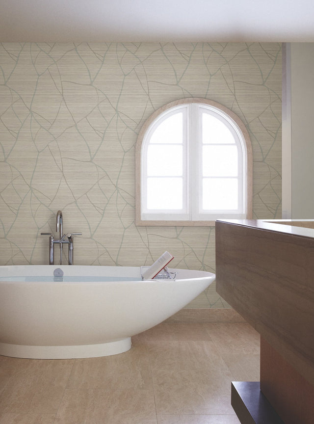 Raska Taupe Wallpaper with Faux Grasscloth Linear Motif - York AG2082