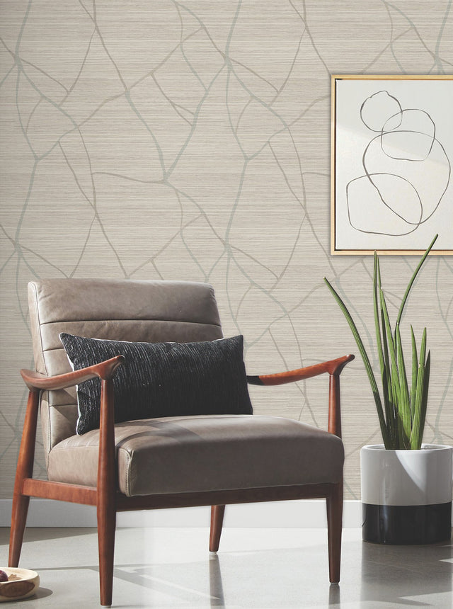 Raska Taupe Wallpaper with Faux Grasscloth Linear Motif - York AG2082