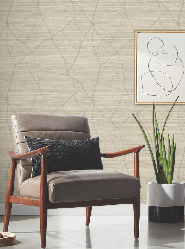 Raska Camel Faux Grasscloth Modern Prepasted Wallpaper - York AG2085