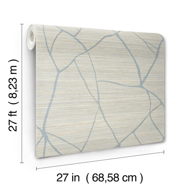 Raska Smokey Blue Faux Grasscloth Modern Wallpaper - York AG2086
