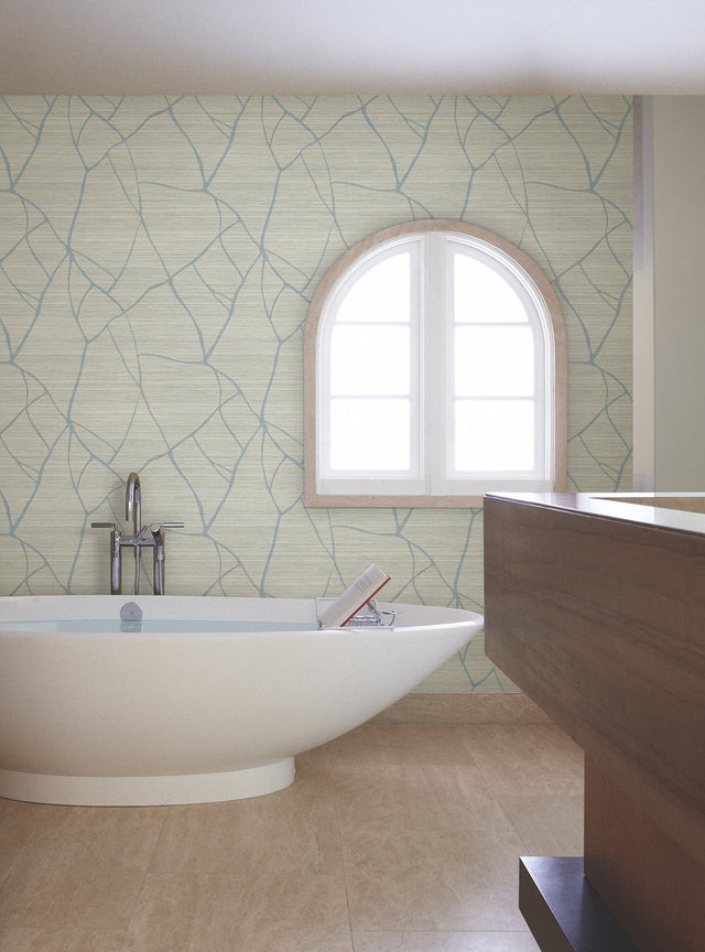 Raska Smokey Blue Faux Grasscloth Modern Wallpaper - York AG2086