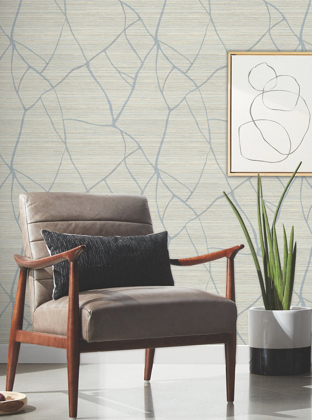 Raska Smokey Blue Faux Grasscloth Modern Wallpaper - York AG2086
