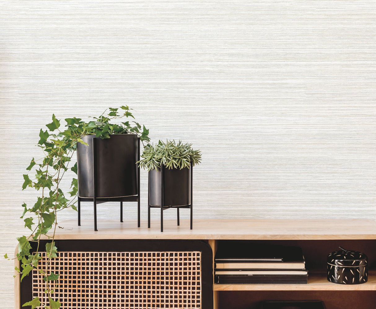 Fountain Grass Ivory Wallpaper with Faux Grasscloth Texture - York AG2087