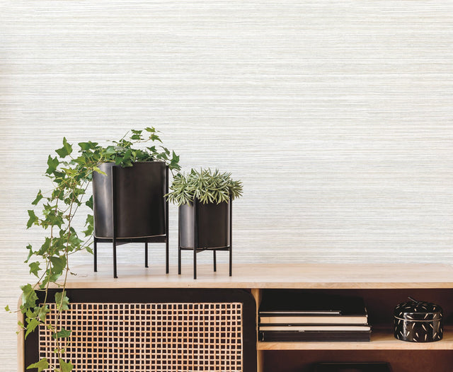 Fountain Grass Ivory Wallpaper with Faux Grasscloth Texture - York AG2087