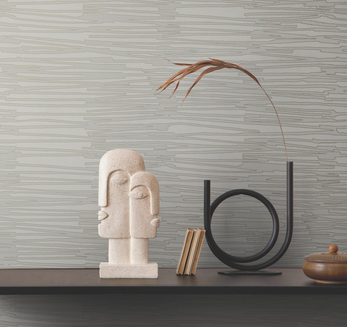 Water Reed Thatch Dove & Silver Wallpaper with Metallic Modern Bohemian Pattern - York AG2092