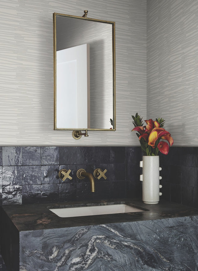 Water Reed Thatch Dove & Silver Wallpaper with Metallic Modern Bohemian Pattern - York AG2092