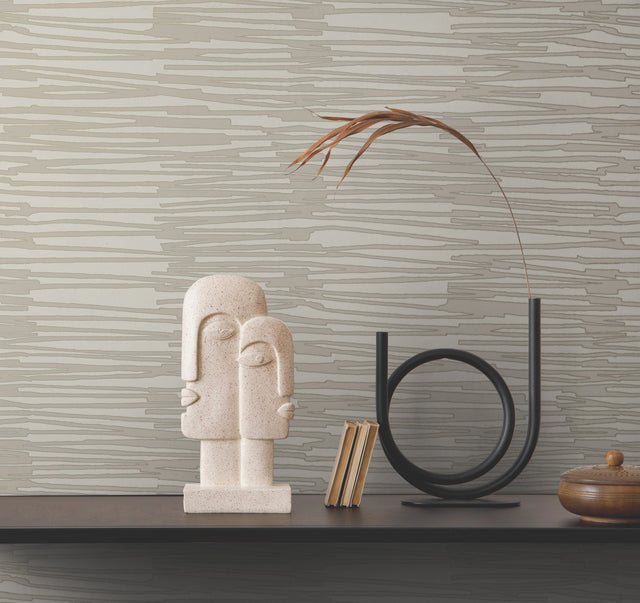 Water Reed Thatch Linen & Silver Wallpaper with Metallic Modern Bohemian Pattern - York AG2093