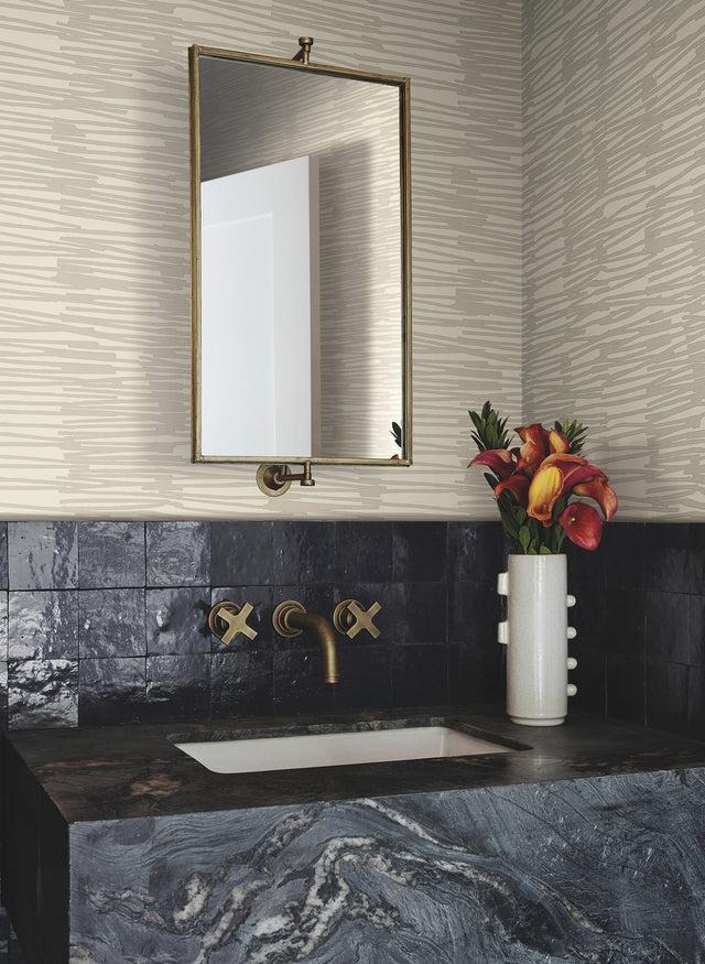 Water Reed Thatch Linen & Silver Wallpaper with Metallic Modern Bohemian Pattern - York AG2093