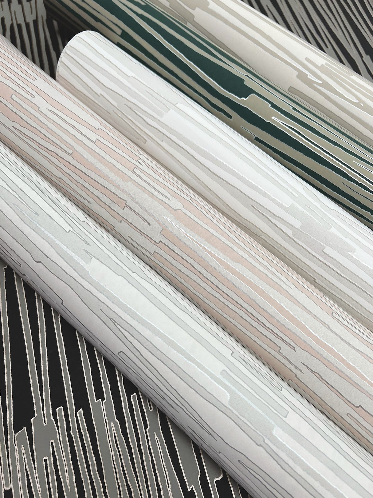 Water Reed Thatch Forest & Silver Wallpaper with Metallic Modern Bohemian Stripe Texture - York AG2094