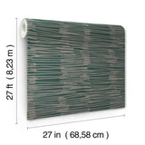Water Reed Thatch Forest & Silver Wallpaper with Metallic Modern Bohemian Stripe Texture - York AG2094