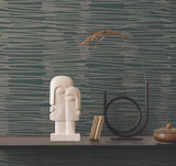 Water Reed Thatch Forest & Silver Wallpaper with Metallic Modern Bohemian Stripe Texture - York AG2094