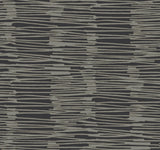 Water Reed Thatch Black & Gold Wallpaper with Metallic Modern Bohemian Striped Motif - York AG2095