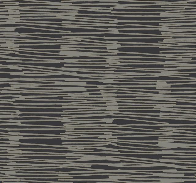 Water Reed Thatch Black & Gold Wallpaper with Metallic Modern Bohemian Striped Motif - York AG2095
