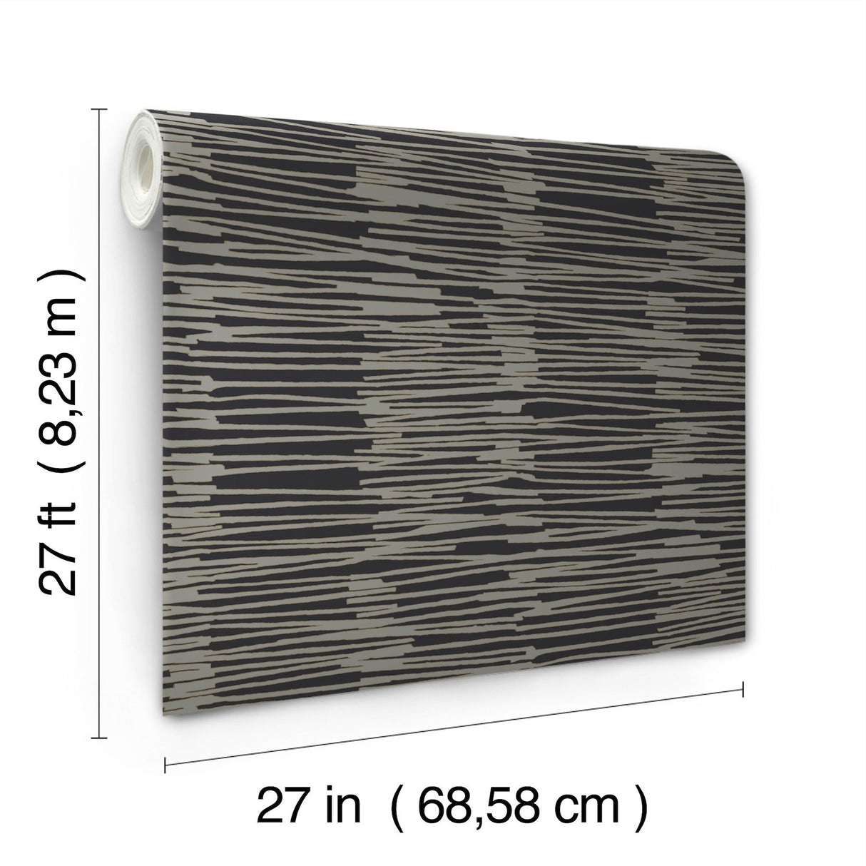 Water Reed Thatch Black & Gold Wallpaper with Metallic Modern Bohemian Striped Motif - York AG2095