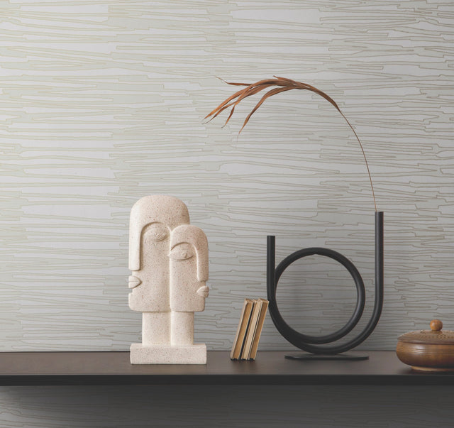 Water Reed Thatch Ivory & Glint Wallpaper with Metallic Modern Bohemian Pattern - York AG2096