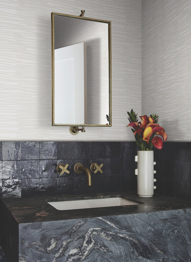 Water Reed Thatch Ivory & Glint Wallpaper with Metallic Modern Bohemian Pattern - York AG2096