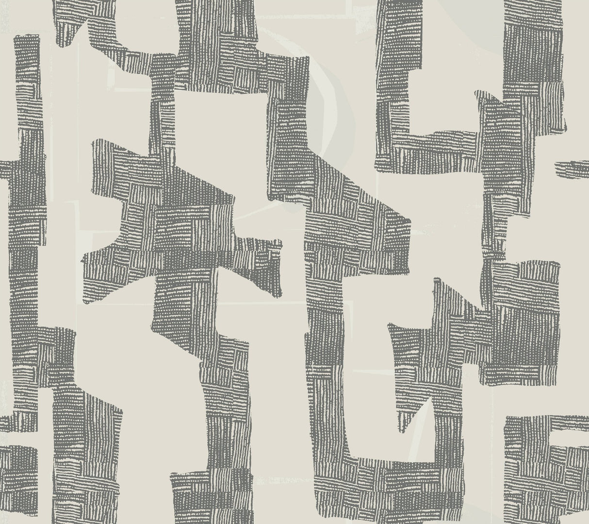 Modern Tribal Linen & Charcoal Wallpaper with Textured Geometric Pattern - York AG2101