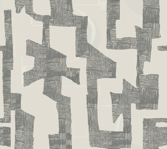 Modern Tribal Linen & Charcoal Wallpaper with Textured Geometric Pattern - York AG2101