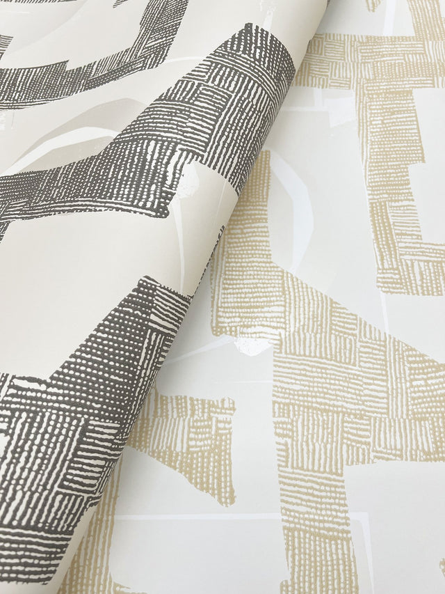 Modern Tribal Linen & Charcoal Wallpaper with Textured Geometric Pattern - York AG2101