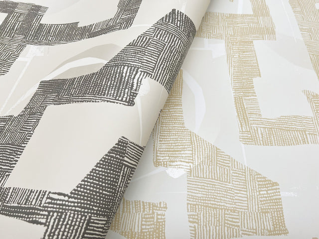 Modern Tribal Linen & Charcoal Wallpaper with Textured Geometric Pattern - York AG2101