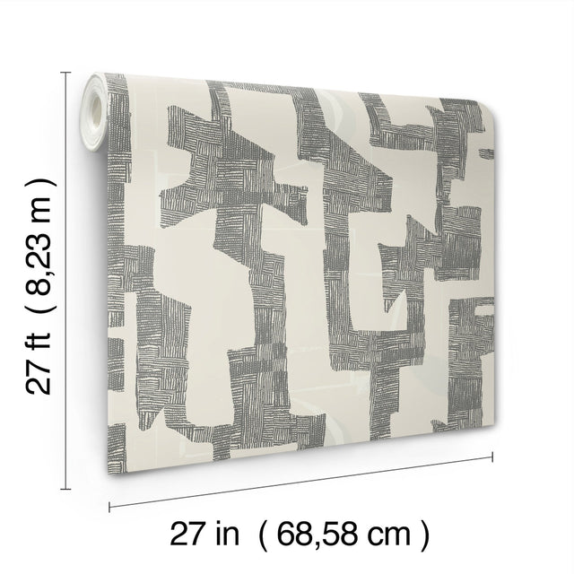 Modern Tribal Linen & Charcoal Wallpaper with Textured Geometric Pattern - York AG2101