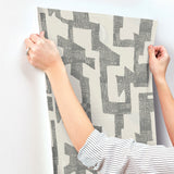 Modern Tribal Linen & Charcoal Wallpaper with Textured Geometric Pattern - York AG2101