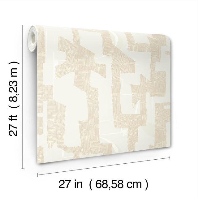 Modern Tribal Caramel & Cream Wallpaper with Textured Pearl Geometric Pattern - York AG2103