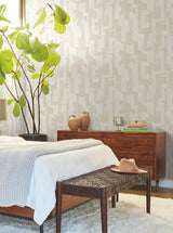 Modern Tribal Caramel & Cream Wallpaper with Textured Pearl Geometric Pattern - York AG2103