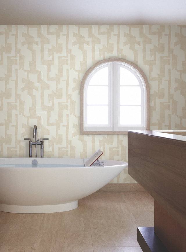 Modern Tribal Caramel & Cream Wallpaper with Textured Pearl Geometric Pattern - York AG2103