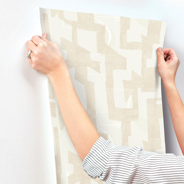 Modern Tribal Caramel & Cream Wallpaper with Textured Pearl Geometric Pattern - York AG2103