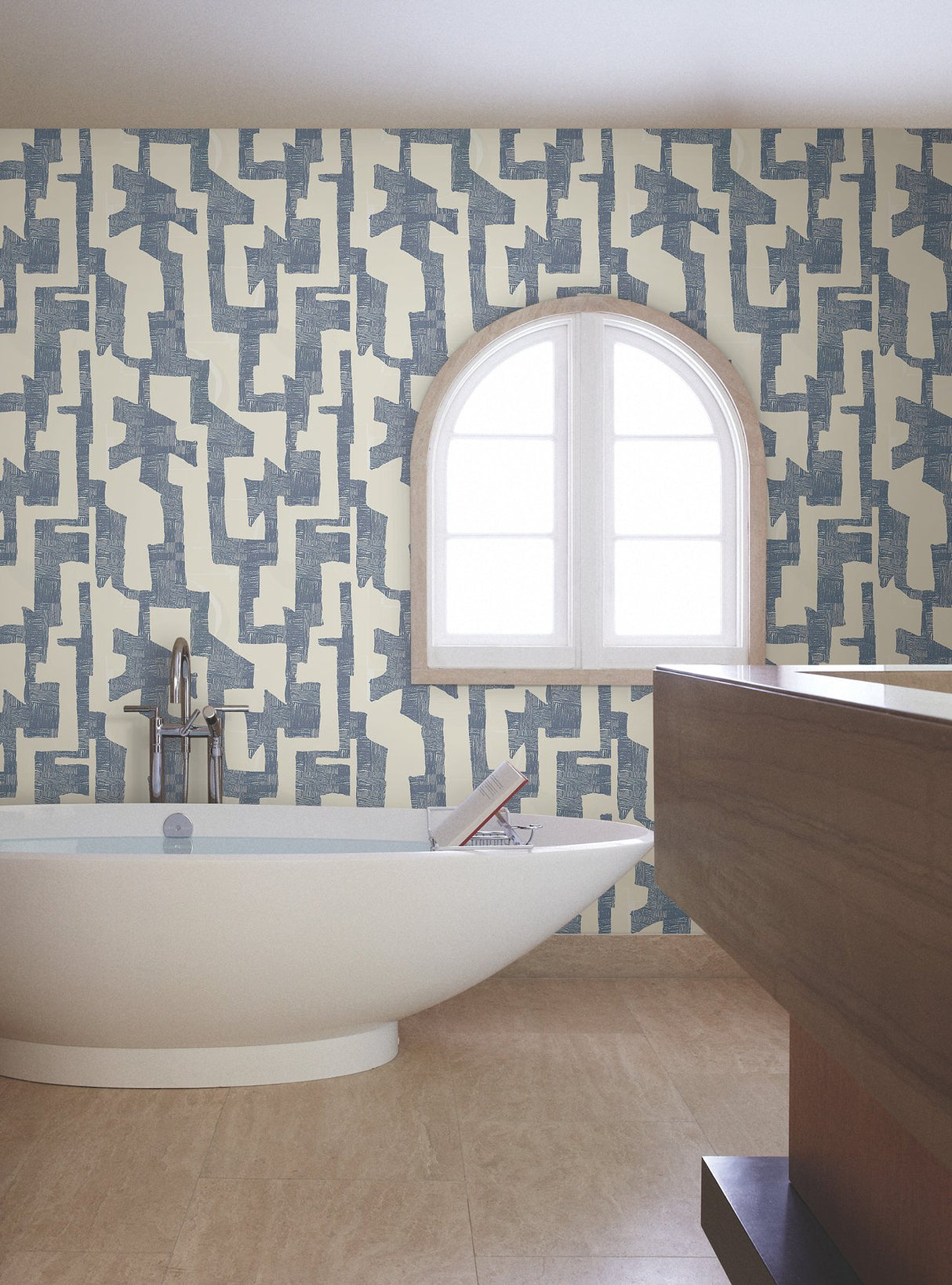Modern Tribal Almond & Navy Wallpaper with Textured Geometric Pattern - York AG2104