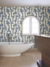 Modern Tribal Almond & Navy Wallpaper with Textured Geometric Pattern - York AG2104