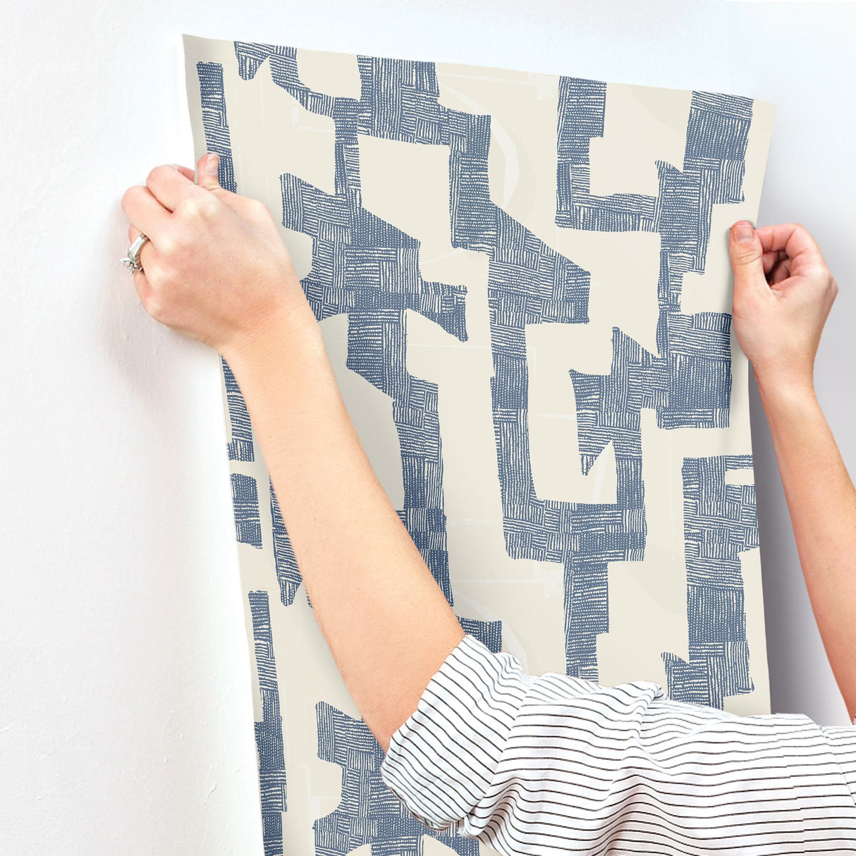 Modern Tribal Almond & Navy Wallpaper with Textured Geometric Pattern - York AG2104