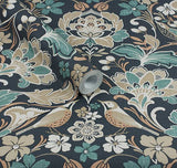 Birdy Navy by Arthouse Nuthatch Floral Wallpaper – Brewster Home Fashions AH100197AH