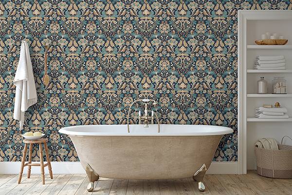 Birdy Navy by Arthouse Nuthatch Floral Wallpaper – Brewster Home Fashions AH100197AH